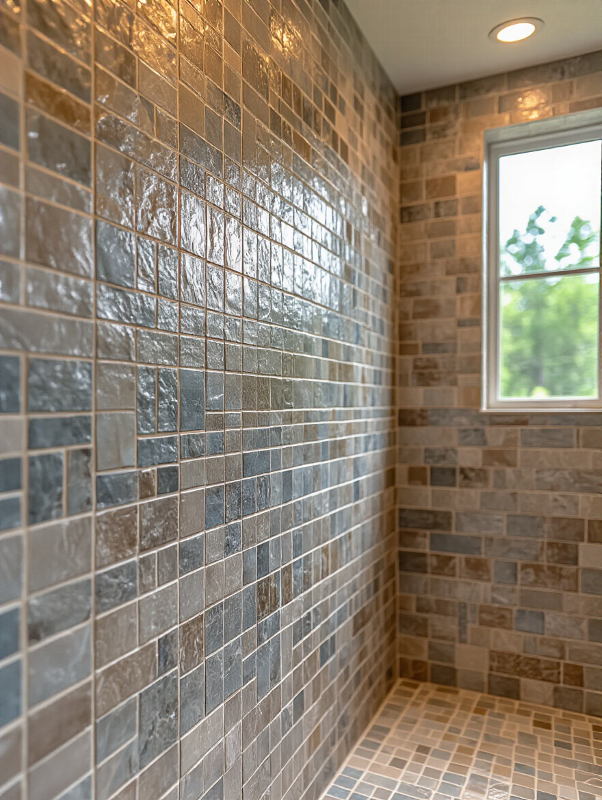 Shower wall showcasing effective waterproofing behind tiles