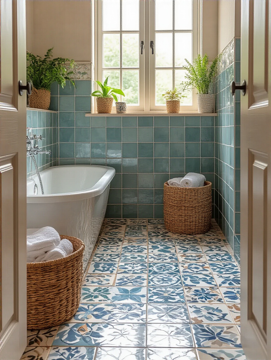 Professional tile layout in a bathroom with natural light