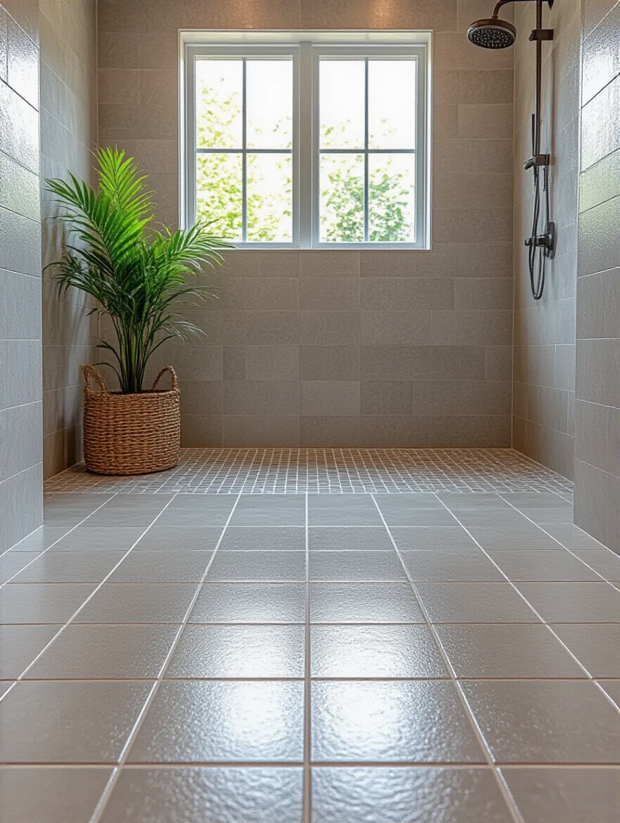 Beautifully tiled bathroom with pristine grout lines in a modern walk-in shower.