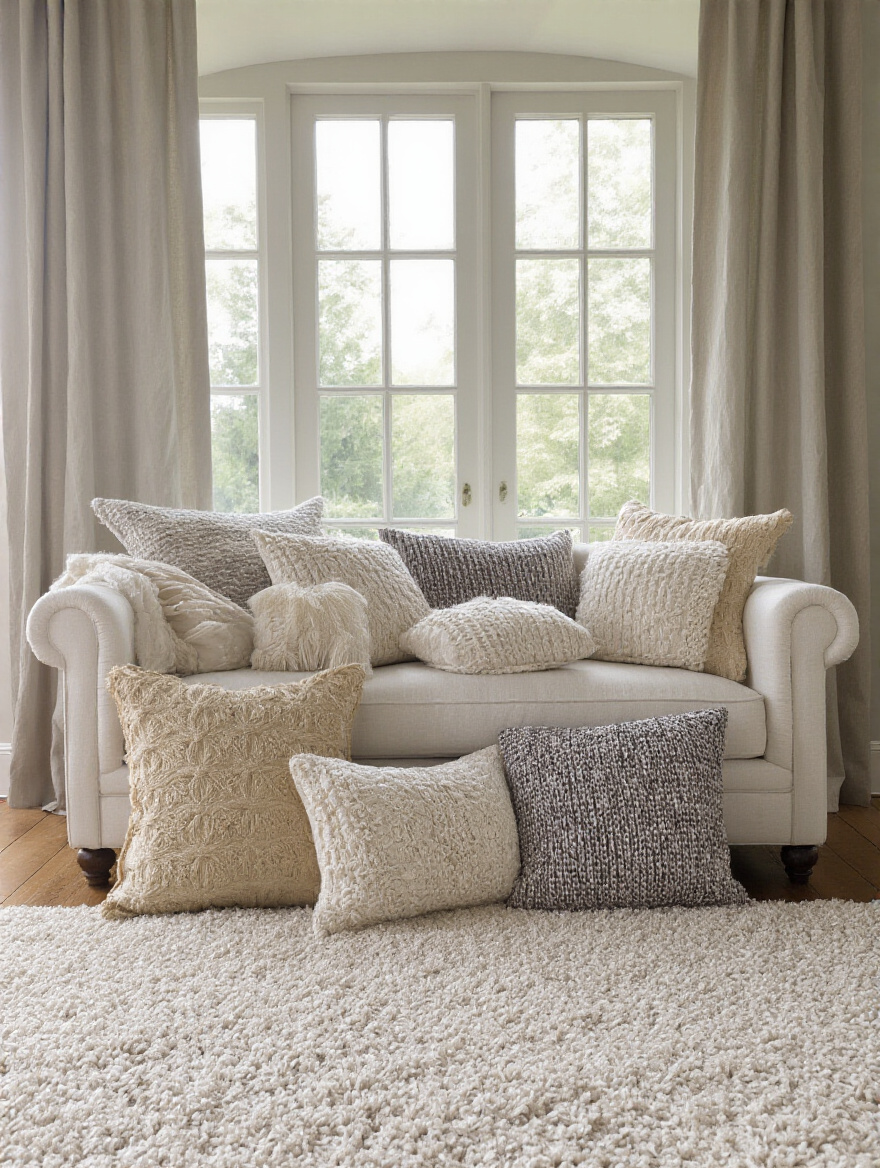 Arrange an Abundance of Soft-Touch Decorative Pillows for cozy living room ideas