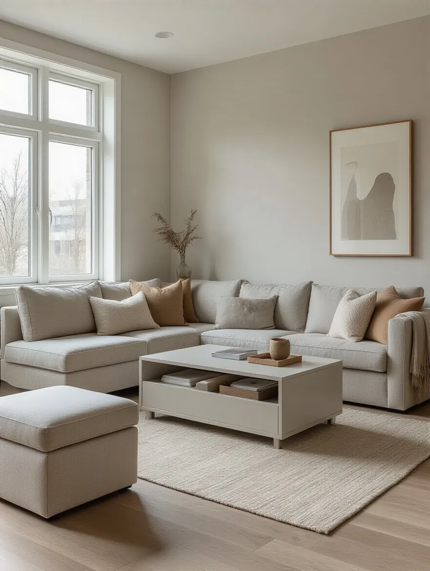 Modern living room showcasing multi-functional furniture in a compact space