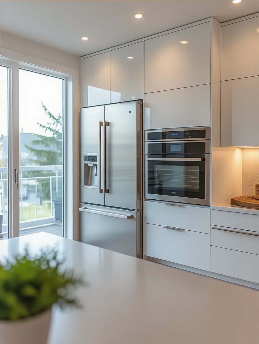 Modern kitchen cabinetry with integrated appliances concealed behind custom panels creating a seamless minimalist design