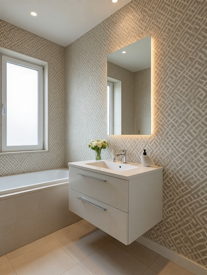 Modern bathroom wallpaper with flawless adhesion and clean edges