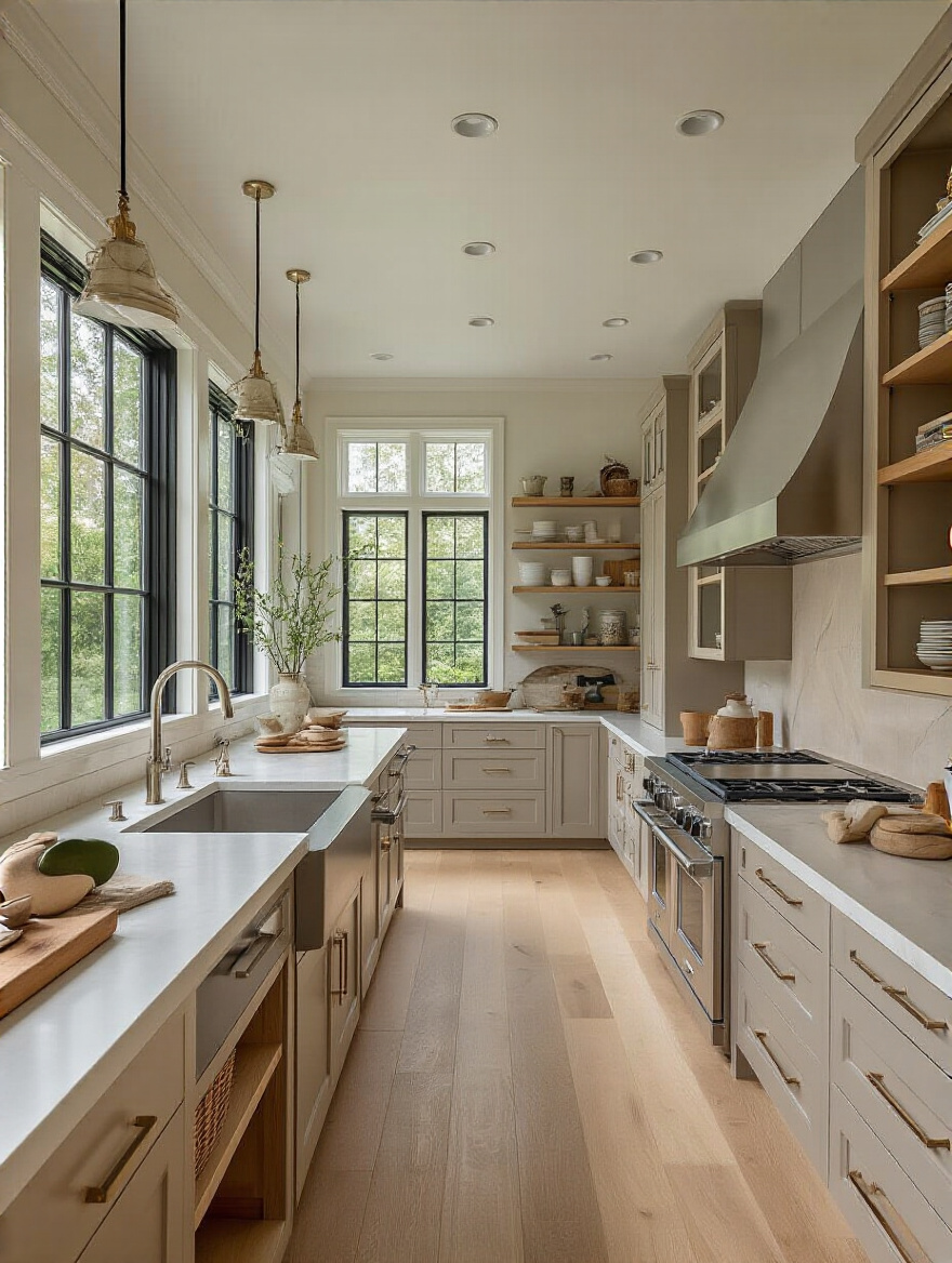Portrait view of a modern, functional kitchen layout prioritizing essential features