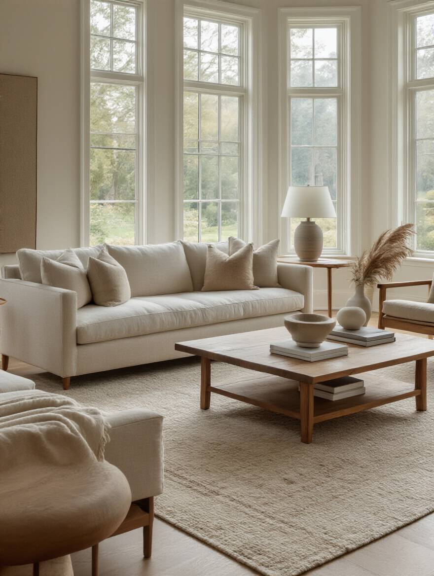 Elegantly designed living room showcasing high-quality, essential furniture chosen through smart budgeting.