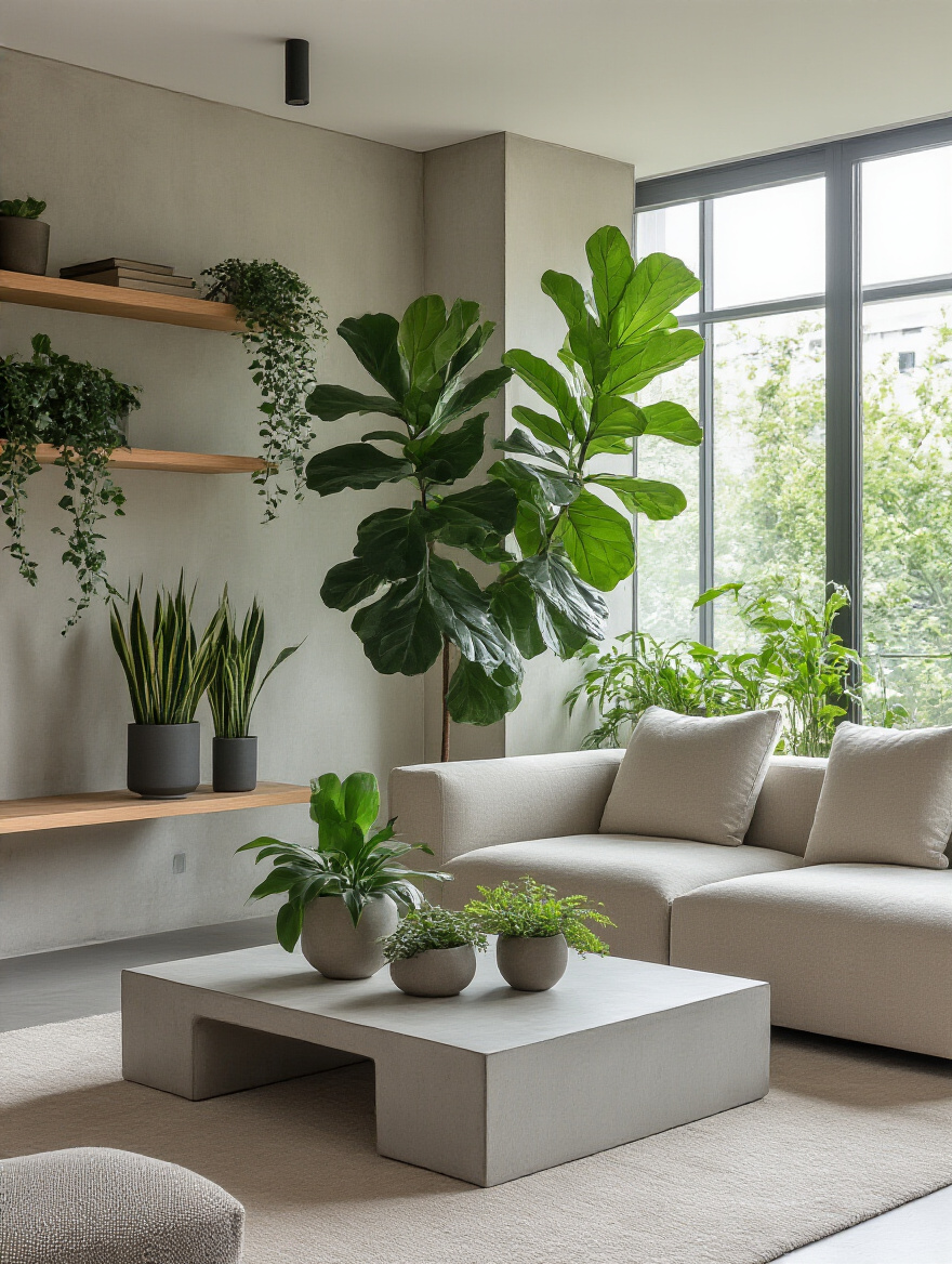 A meticulously curated modern gallery wall featuring abstract art and black and white photography in sleek frames, enhancing a neutral-toned living room with sophisticated lighting. Contemporary home decor.