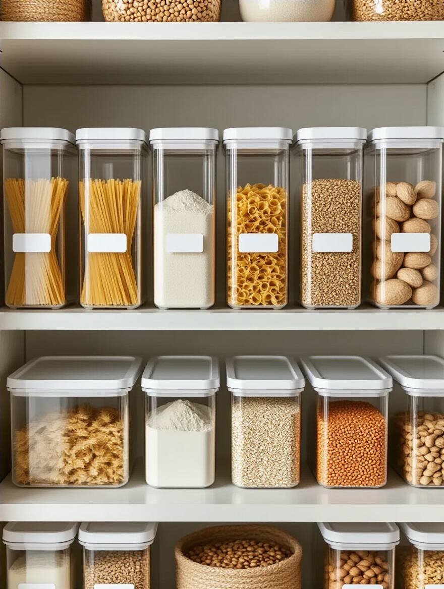 Empty kitchen pantry shelf with precise dimensions, ready for organization and container harmony.