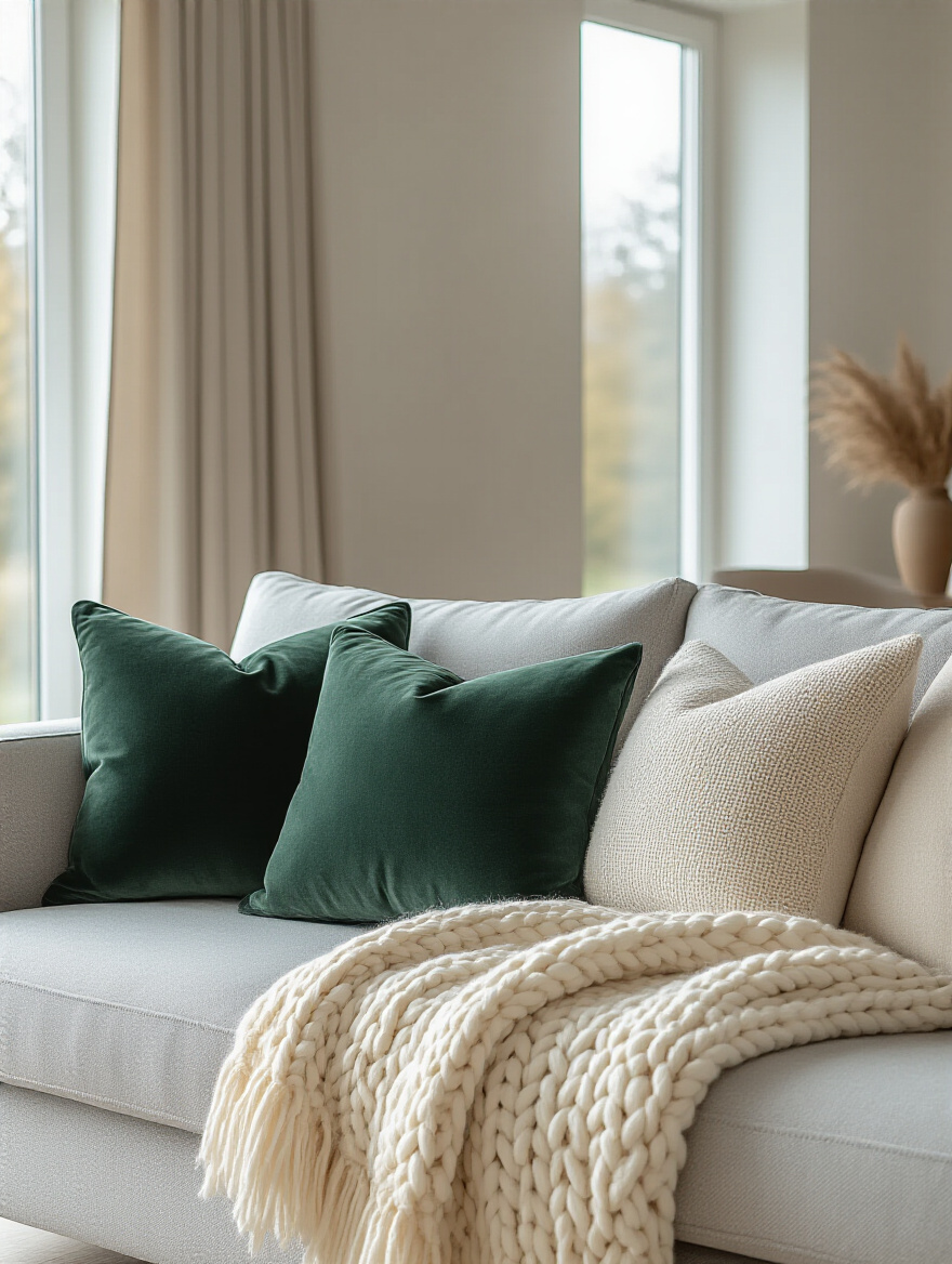 Modern living room featuring a high ceiling, large window with sheer drapes, and a sleek concrete fireplace, emphasizing optimized architectural features and abundant natural light.