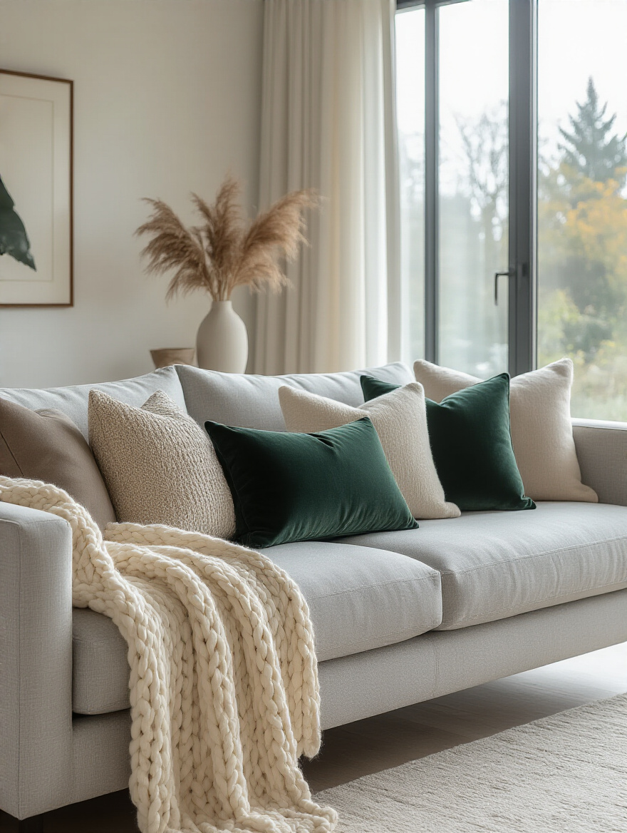 Modern living room with smart home integration, showcasing discreet technology and contemporary decor.