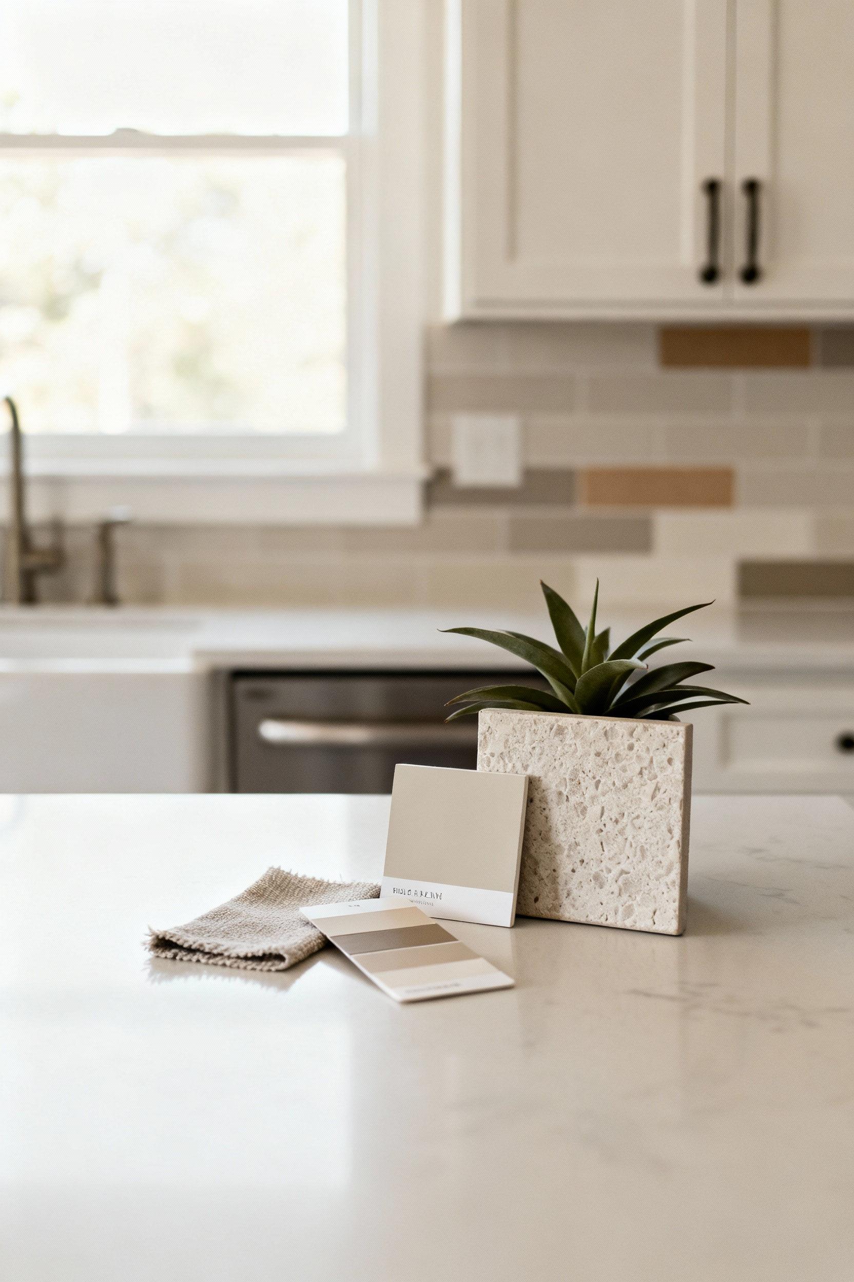 A tastefully decorated kitchen corner with decor samples and updated elements, representing a well-planned long-term decor evolution strategy.