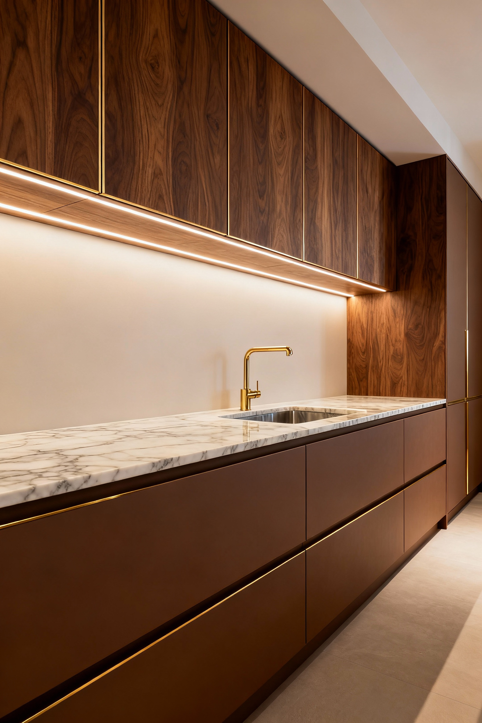 Luxurious kitchen interior with custom cabinetry, highlighting high-end finishes and quality construction, conveying long-term home value.